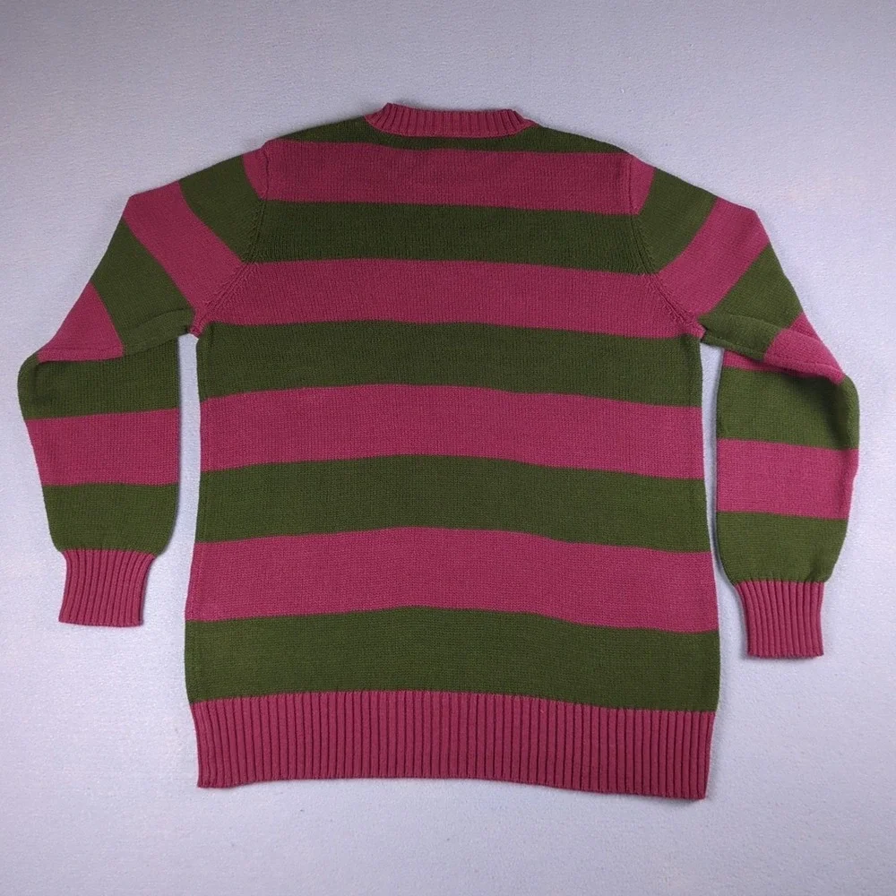 A Nightmare on Elm Street Sweater Mens Medium Red Green Stripe Pullover Crewneck